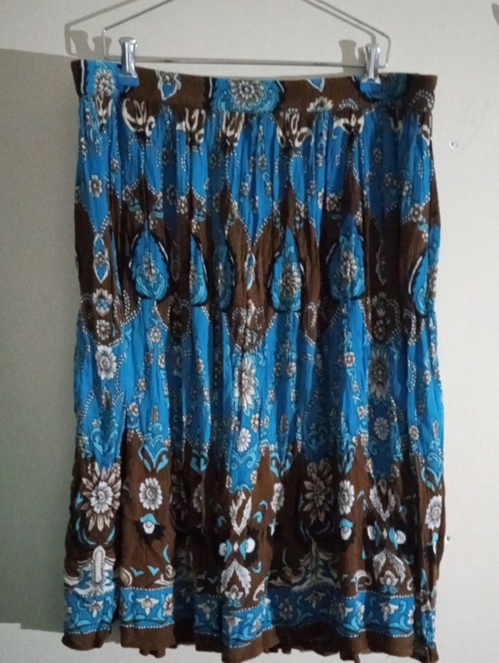 Collections Etc. Bohemian Blue and Brown Floral Circle Skirt